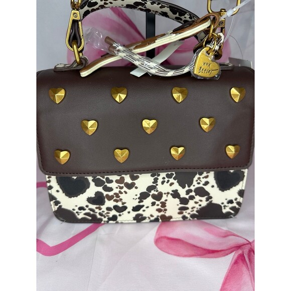 Betsey Johnson XO Mylo Heart Cow Print Shoulder Bag - Picture 2 of 8